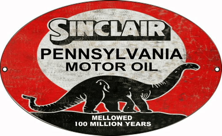 Sinclair Motor Oil Sign Aged Style - Oval Metal Vintage Style Retro Garage Art Rg450