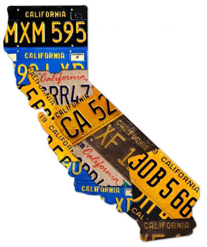 California License Plate Map Plasma Cut Metal Sign Huge Size 5-es Vintage Style Garage Art b035