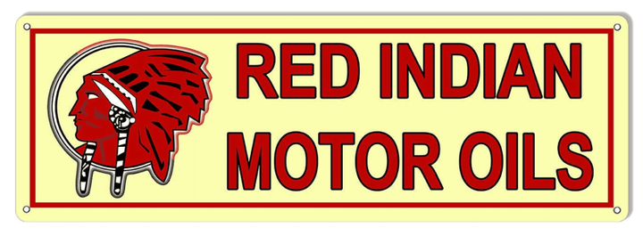 Red Indian Motor Oil Sign - Metal Vintage Style Retro Garage Art