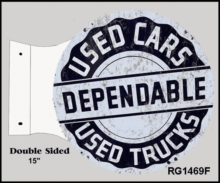 Dependable Used Cars Flange Double Sided Garage Shop Sign Metal Vintage Style Retro Garage Art Rg1469F