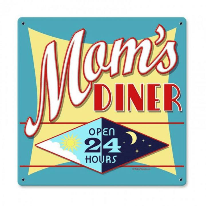 Moms Diner Retro Planet Advertising Metal Sign - Vintage Style Home Decor Wall Art
