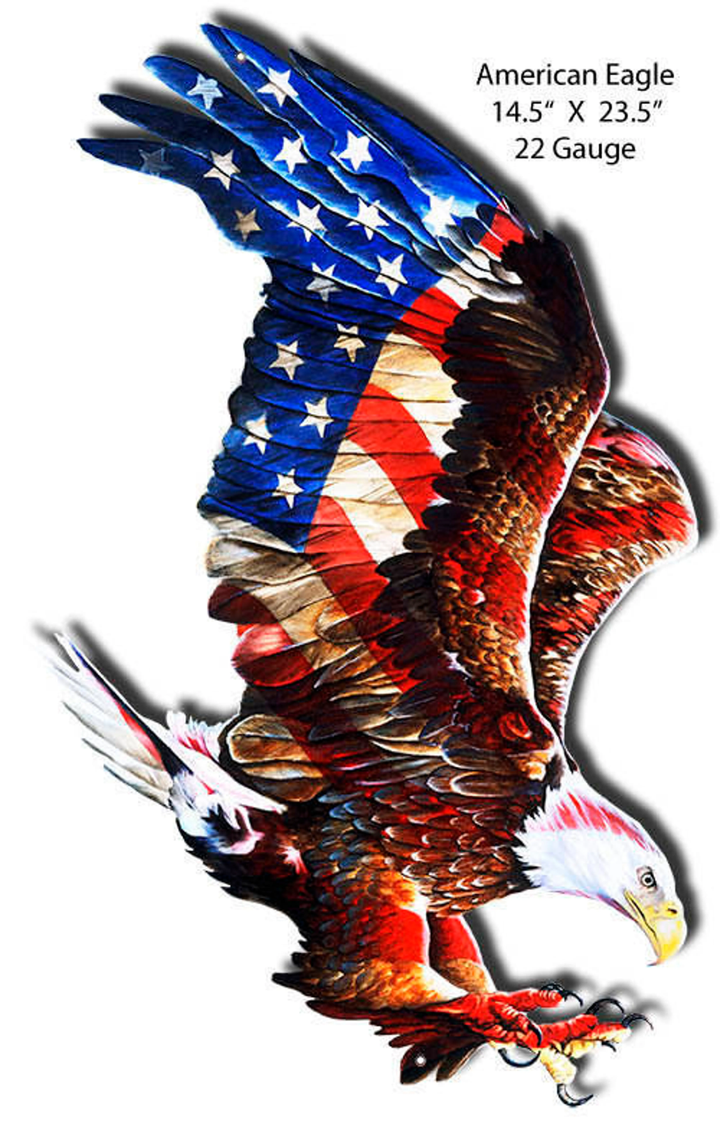 Usa Flag United States American Bald Eagle Lazer Cut Shape Metal Sign - American Made Patriotic Retro Patriotic Wall Decor Art