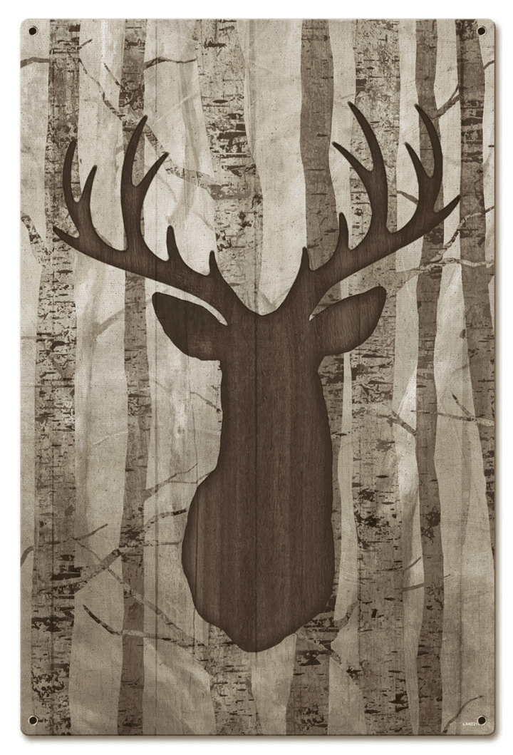 Deer Stag Woods Silhouette - Metal Art Sign Country Home Decor Wall Art