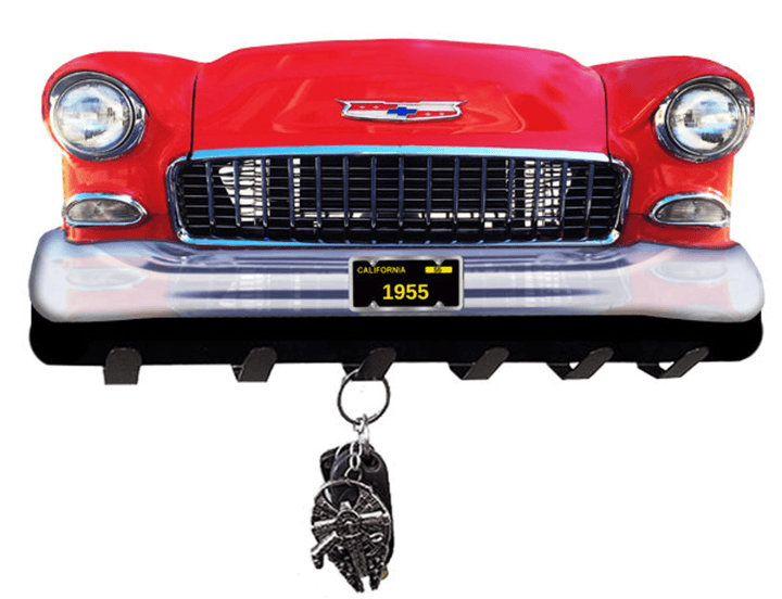 Chevy Bel Air Front End Cut Out Metal Key Holder - Vintage Style Retro Advertising Art Wall Decor