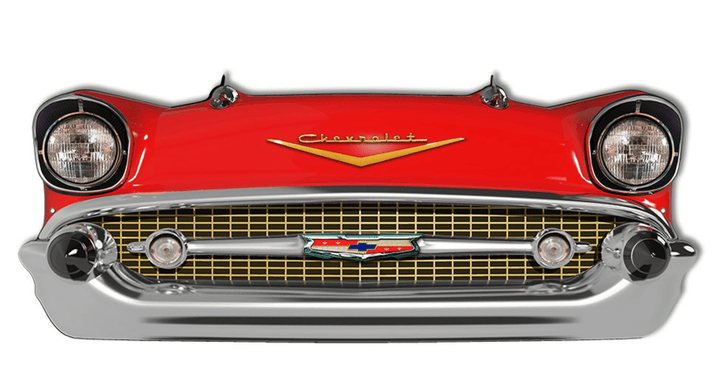 Classic Chevy Vintage Front End Laser Cutout Sign Red Or Black - Steel Metal Vintage Retro Garage Art