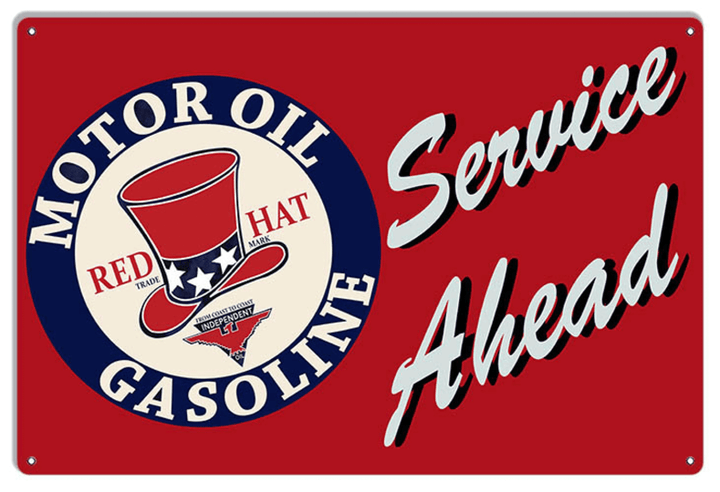 Red Hat Motor Oil & Gasoline Vintage Metal Sign Metal Vintage Style Retro Garage Art