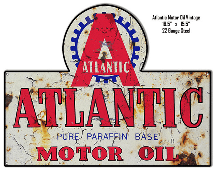 Atlantic Motor Oil - Metal Sign Vintage Style Retro Garage Art