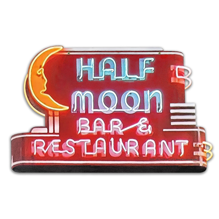 Half Moon Bar & Restaurant Marquis Advertising Metal Sign - Not A Lighted Sign Nostalgic Vintage Style Home Decor Wall Art