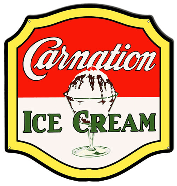 Carnation Ice Cream Custom Shape Metal Sign - Vintage Style Retro Country Advertising Art Wall Decor