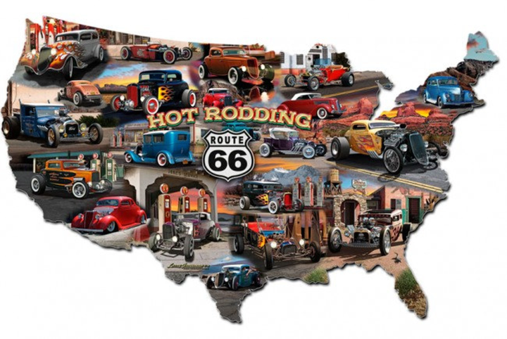 United States Hot Rod Route 66 Map - Metal Sign American Made Vintage Style Retro Garage Art