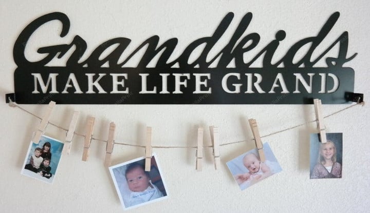 Grand Kids Make Life Grand Metal Monogram Metal Wall Decor Metal Quote Housewarming Gift Christmas Gift Mother's Day | Toptrendygear Print Cut Metal Sign 8x8in