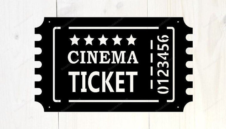 Metal Cinema Ticket Movie Ticket Metal Movie Room Decor | Rosabella Print Cut Metal Sign 8x8in