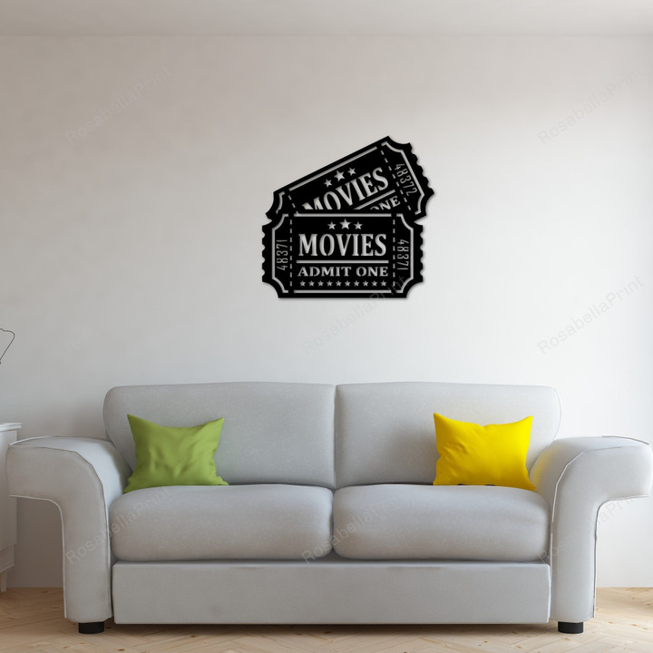 Metal Movie Tickets Sign Movie Theater Decor Admit One Sign Home Theater Gifts Movie Night Theater Room Props | Rosabella Print Cut Metal Sign 8x8in