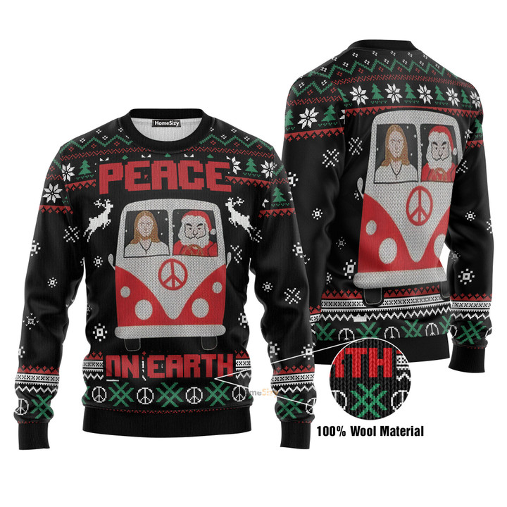 Jesus & Santa Peace On Earth Ugly Christmas Sweater 3D Printed Best Gift For Xmas US1281 - Ugly Christmas Sweater - Funny Xmas Sweaters