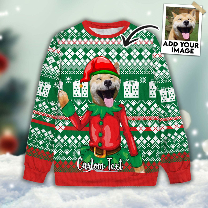Personalized Photo Insert Elf Christmas Ugly Sweater Green Color - Ugly Christmas Sweater - Funny Xmas Sweaters