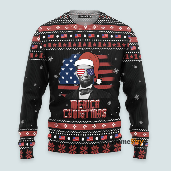 Abraham Lincoln Portrait - Ugly Christmas Sweater - Ugly Christmas Sweater - Funny Xmas Sweaters
