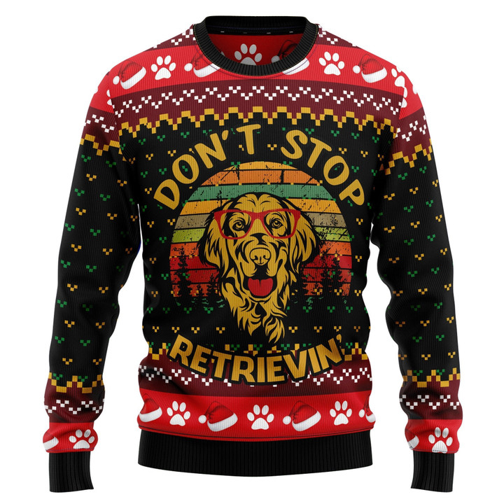 Golden Retriever Don't Stop Ugly Christmas Sweater - Ugly Christmas Sweater - Funny Xmas Sweaters