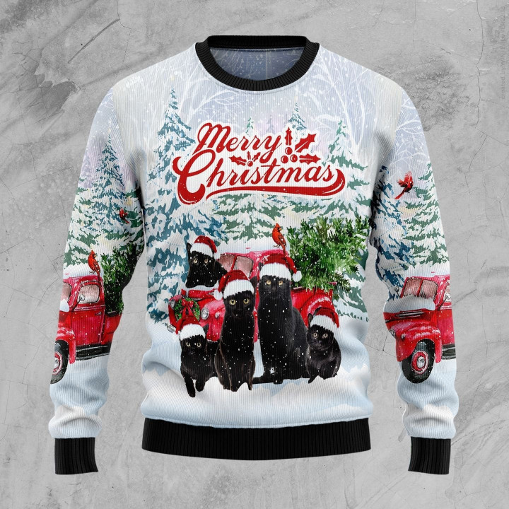 Black Cat Merry Christmas Ugly Christmas Sweater 3D Printed Best Gift For Xmas Adult - Ugly Christmas Sweater - Funny Xmas Sweaters