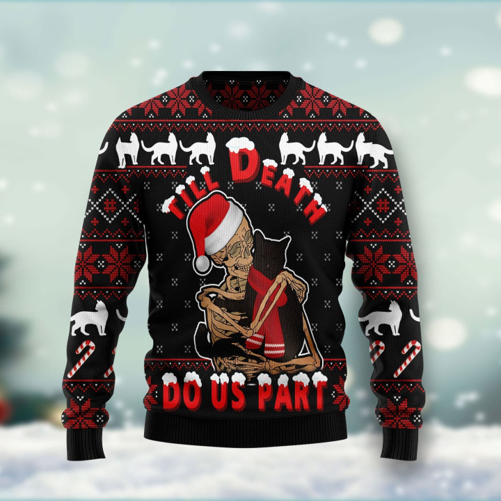 Black Cat Till Death Do Us Part Funny Family Christmas Holiday Ugly Sweater - Ugly Christmas Sweater - Funny Xmas Sweaters