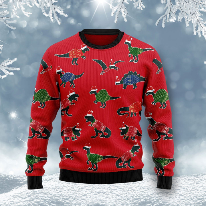 Amazing Dinosaurs Christmas Red Funny Family Ugly Sweater - Ugly Christmas Sweater - Funny Xmas Sweaters
