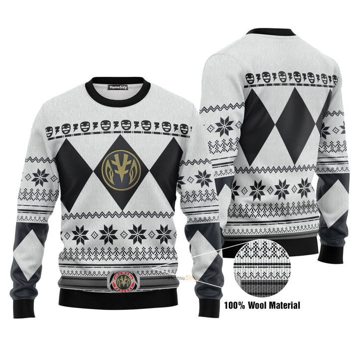 Mighty Morphin White Power Rangers Christmas Ugly Sweater - Ugly Christmas Sweater - Funny Xmas Sweaters