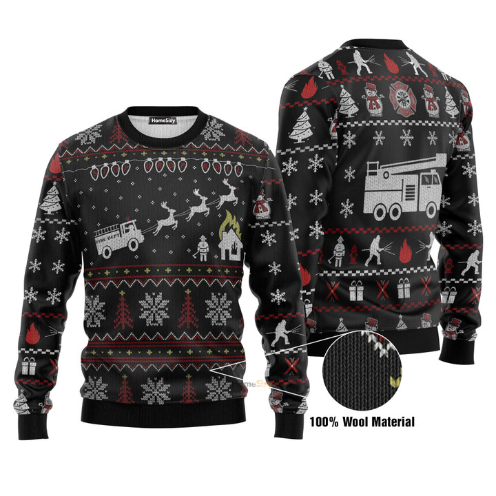 Firefighter FIRE DEPT Christmas Xmas Ugly Sweater - Ugly Christmas Sweater - Funny Xmas Sweaters