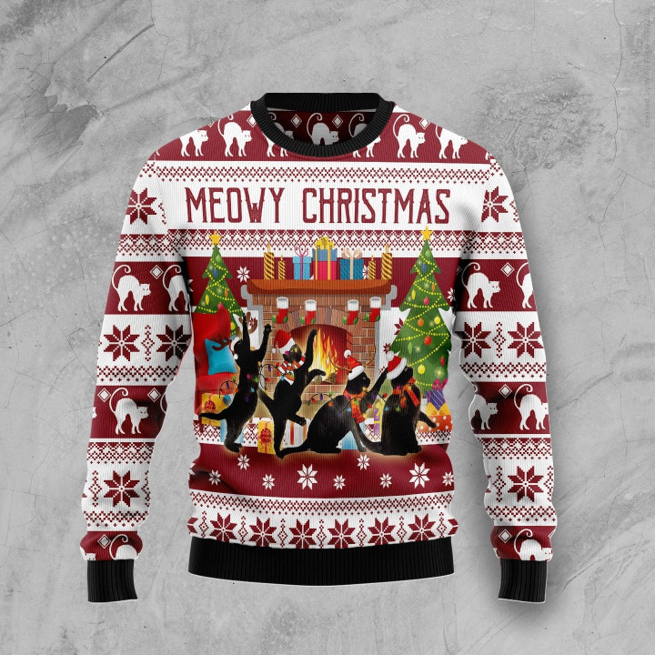 Black Cat Dancing Meowy Christmas Ugly Sweater - Ugly Christmas Sweater - Funny Xmas Sweaters