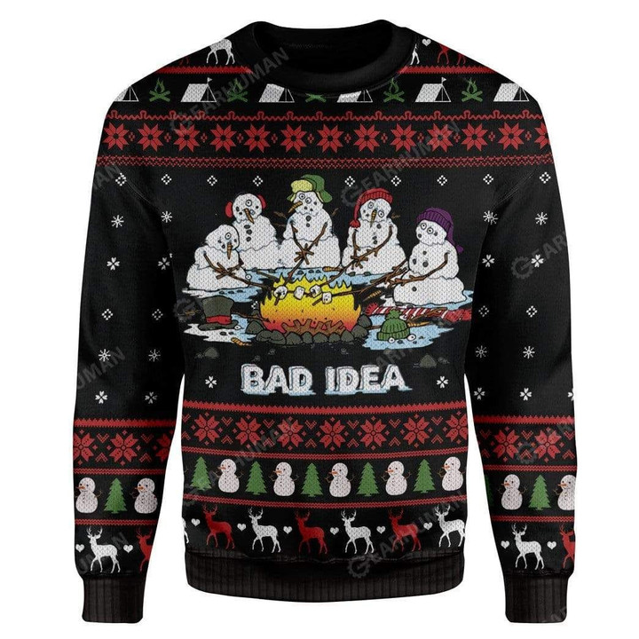 Melting Snow Man Camping Bad Idea Christmas Ugly Sweater - Ugly Christmas Sweater - Funny Xmas Sweaters