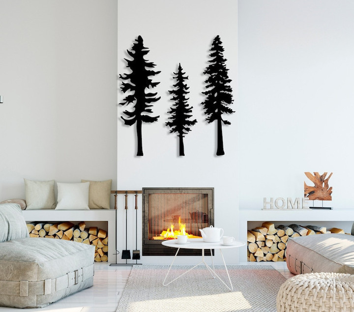Metal Pine Tree Wall Art, Set Of 3 Trees Sign, Metal Tree Wall Decor, Unique Home Decor Gift, Nature and Forest Decor, Outdoor Wall Hanging