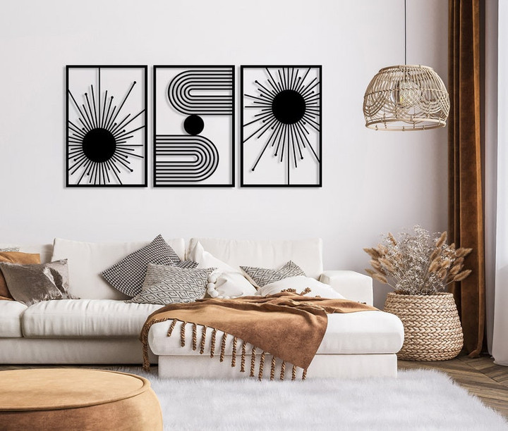 Set of 3 Abstract Wall Art, Modern Living Room Metal Wall Decor, Unique Boho Home Decor, Mid-Century Art, Above Bed Decor, Housewarming Gift
