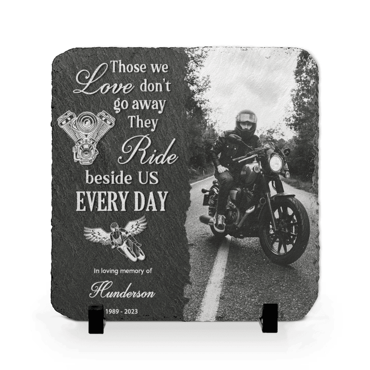 Motorcycle Memorial Stone, Biker Keepsake Photo Slate, Custom Name Date Motorcycle Rider Sympathy Garden Stone