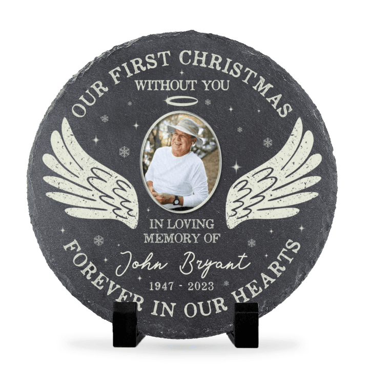 Angel Wings Memorial Stone, Our First Christmas Without You Stone, Personalized Loss Of Husband Memorial Gift