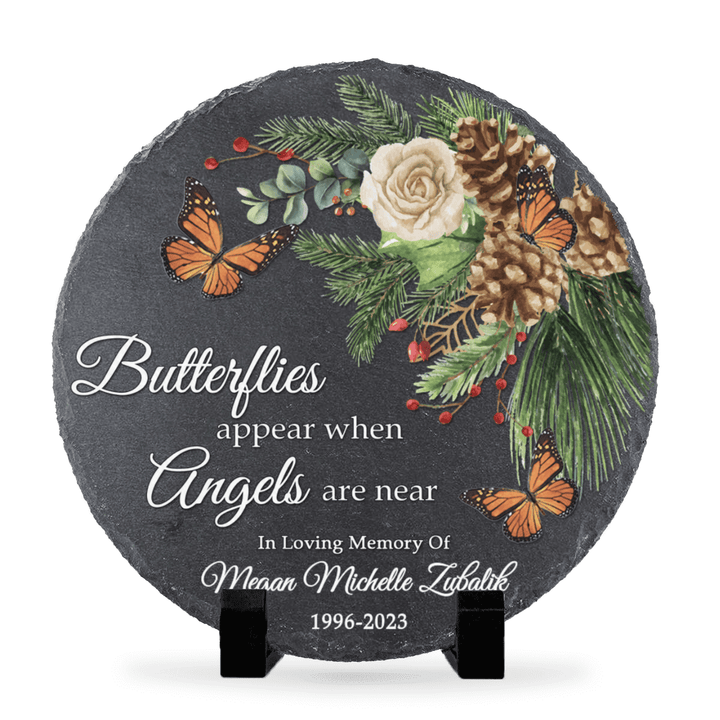 Butterflies Appear When Angels are Near Memorial Garden Stone Personalized with Name and Dates Remembrance Rock Slate