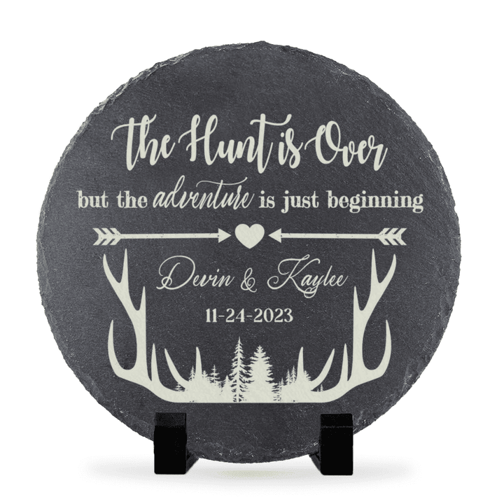 Newly Engaged Gift, Custom Couples Name Slate, Engagement Gift, The Hunt is Over Stone