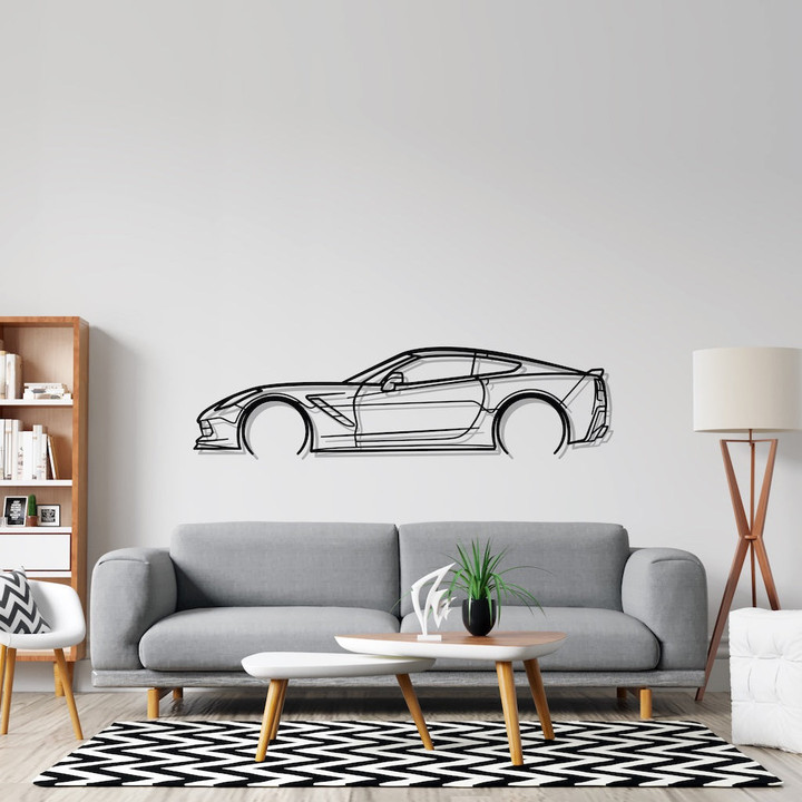 Corvette c7 Detailed Silhouette Metal Wall Art, Custom Car Wall Sign, Personalized Car Metal Wall Art, Gift for Him, Gift for Her, Gift For Car Lovers