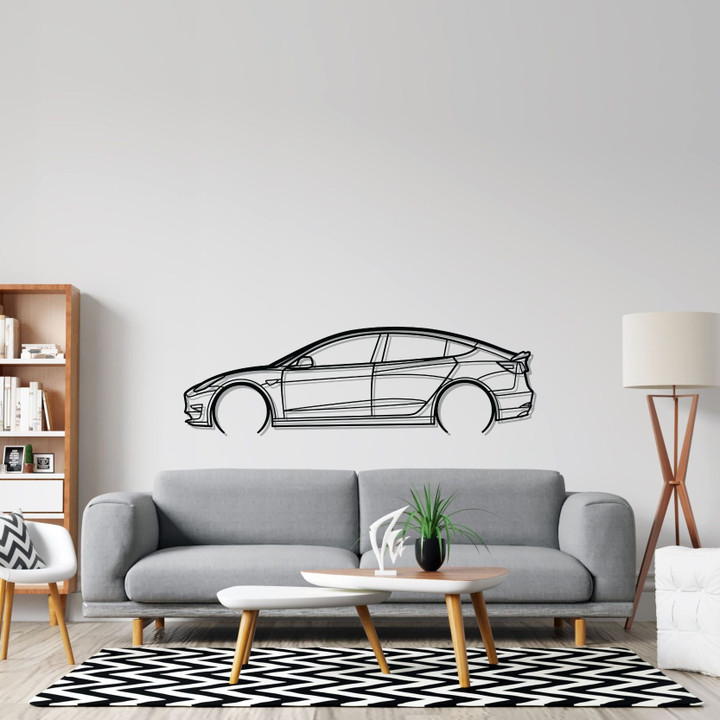 Model 3 Detailed Silhouette Metal Wall Art, Custom Car Wall Sign, Personalized Car Metal Wall Art, Gift for Him, Gift for Her, Gift For Car Lovers
