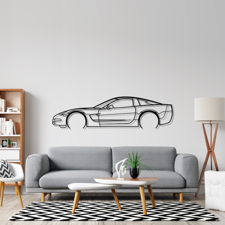 Corvette c5 Detailed Silhouette Metal Wall Art, Custom Metal Sport Car Silhouette Wall Art - Garage Wall Decor Gift For Him