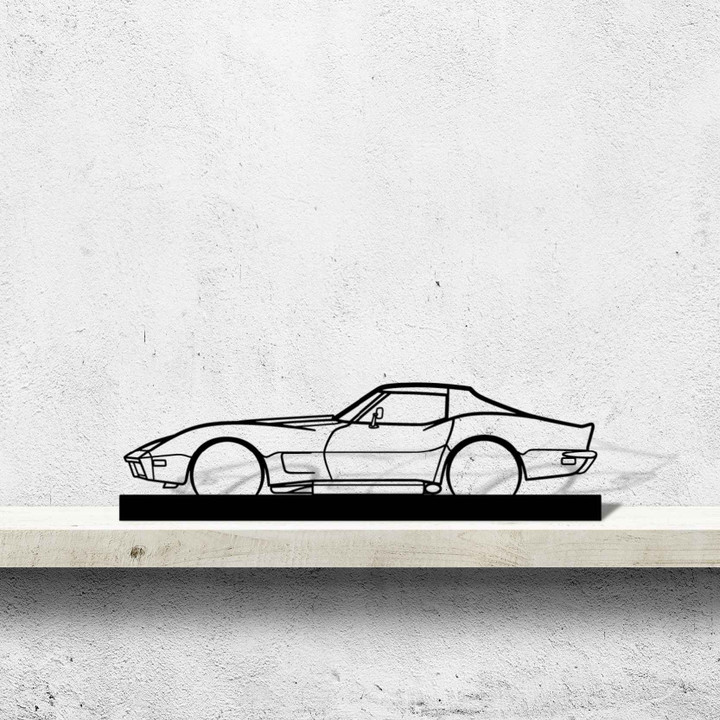 Corvette C3 1973 Silhouette Metal Art Stand, Custom Metal Sport Car Silhouette Wall Art - Garage Wall Decor Gift For Him