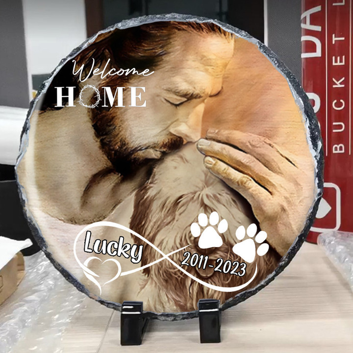 Personalized Shih Tzu Memorial Stone, Dog with Jesus Hug in Hand, Pet Memorial Gift for Home or Garden, Loss of Dog Gift
