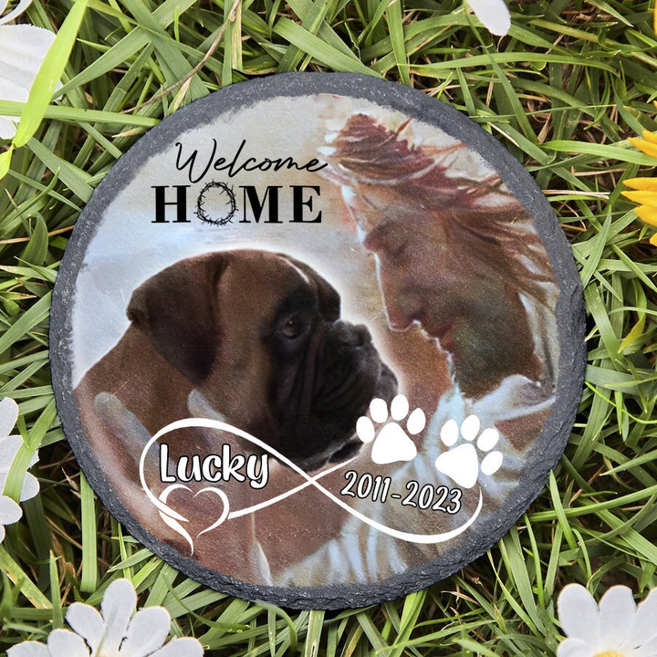 Personalized Boxer Memorial Garden Stone, Jesus and Boxer Safe in His Arm, Memorial Gift Loss of Dog