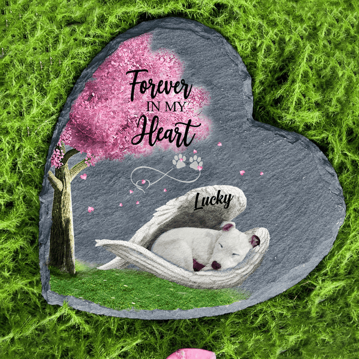 Personalized White Staffie Sleeping Angel Wing Garden Stone Pet Lovers gifts Memorial gift for Loss of Dog