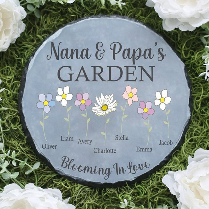 Blooming In Love Personalized Flower Garden Stone, Customized Garden Decoration, Gift for Parents, Grandparents