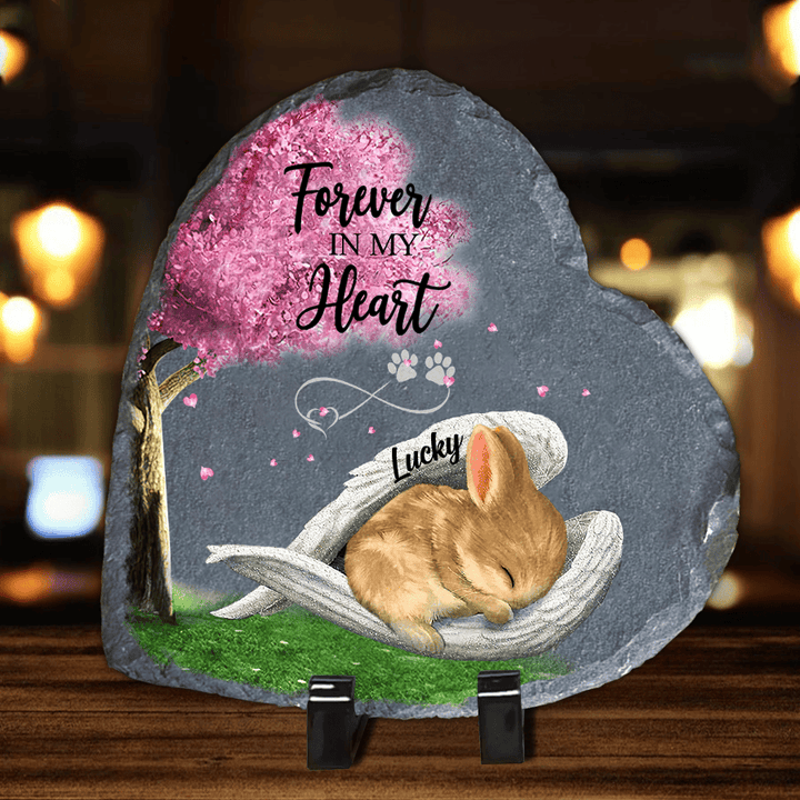 Custom Name Rabbit Sleeping Angel Wing Personalized Table Decor Garden Stone For Animal Lovers Memorial For Loss of Pet