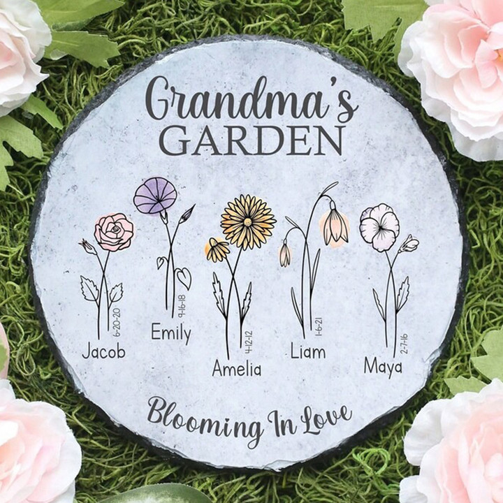 Blooming In Love Personalized Garden Stone, Customized Garden Decoration, Gift for Grandma, Mother's Day