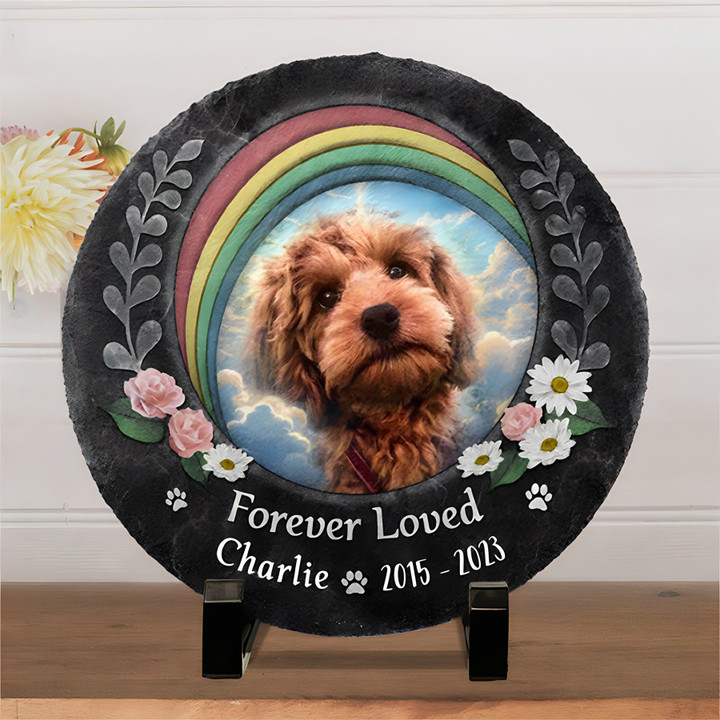 Forever Loved, Customized Pet's Photo Memorial Stone for Garden or Bedroom, Memorial Gift for Loss of Dog Cat