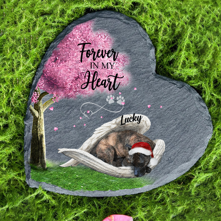 Custom Name Brindle Staffy Sleeping Angel Wing Personalized Table Decor Garden Stone For Pet Lovers Memorial For Loss of Dog