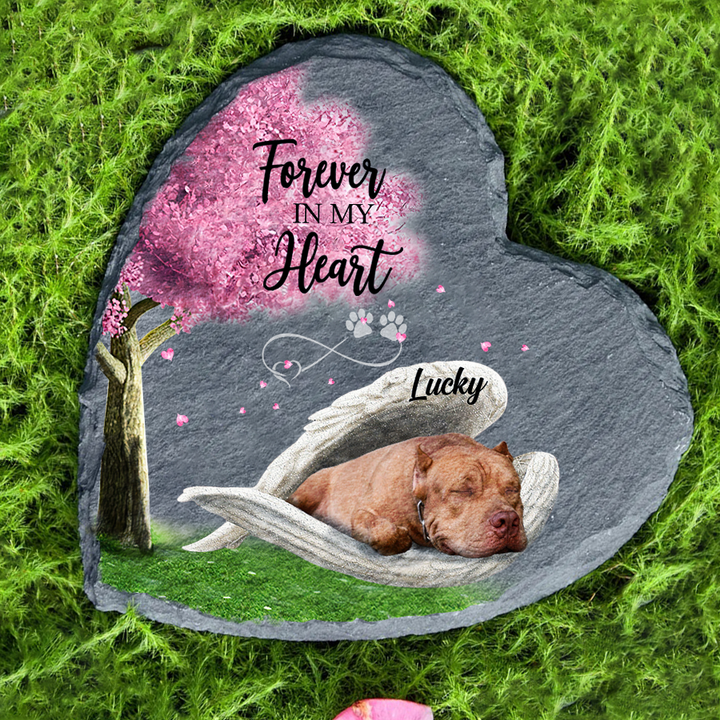 Custom Name Pit Bull Sleeping Angel Wing Personalized Table Decor Garden Stone For Pet Lovers Memorial For Loss of Dog