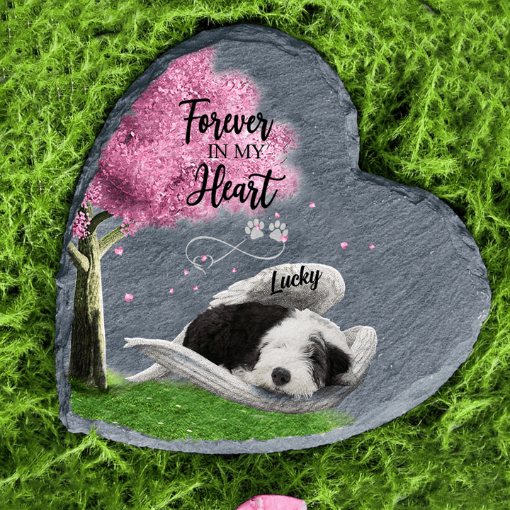 Personalized Old English Sheepdog Sleeping Angel Wing Garden Stone Pet Lover gifts Decor Table Memorial gift for Loss of Dog