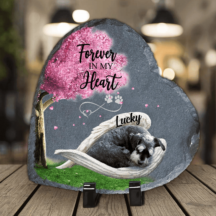 Custom Name Schnauzer Sleeping Angel Wing Personalized Table Decor Garden Stone For Pet Lovers Memorial For Loss of Dog
