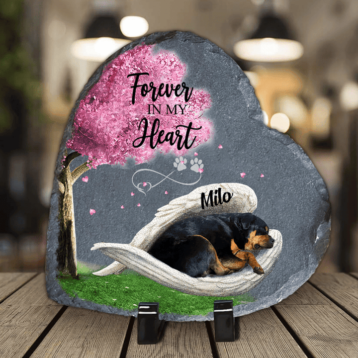 Personalized Rottweiler Sleeping in the Wing Angel Garden Stone Memorial Gift for Dog Lovers Memorial Pet Table Decor
